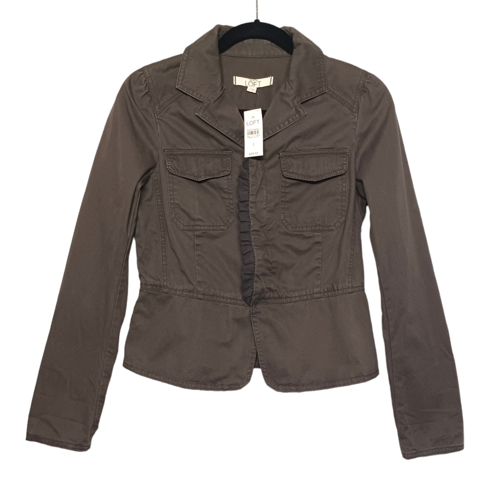 ANN TAYLOR LOFT Gray Pleated Ruffle Long Sleeve Blazer Jacket 2 X-Small NWT
